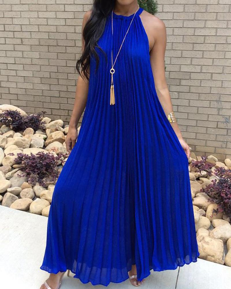 

Hot Summer Halter Pleated Casual Maxi Dress, Dark blue