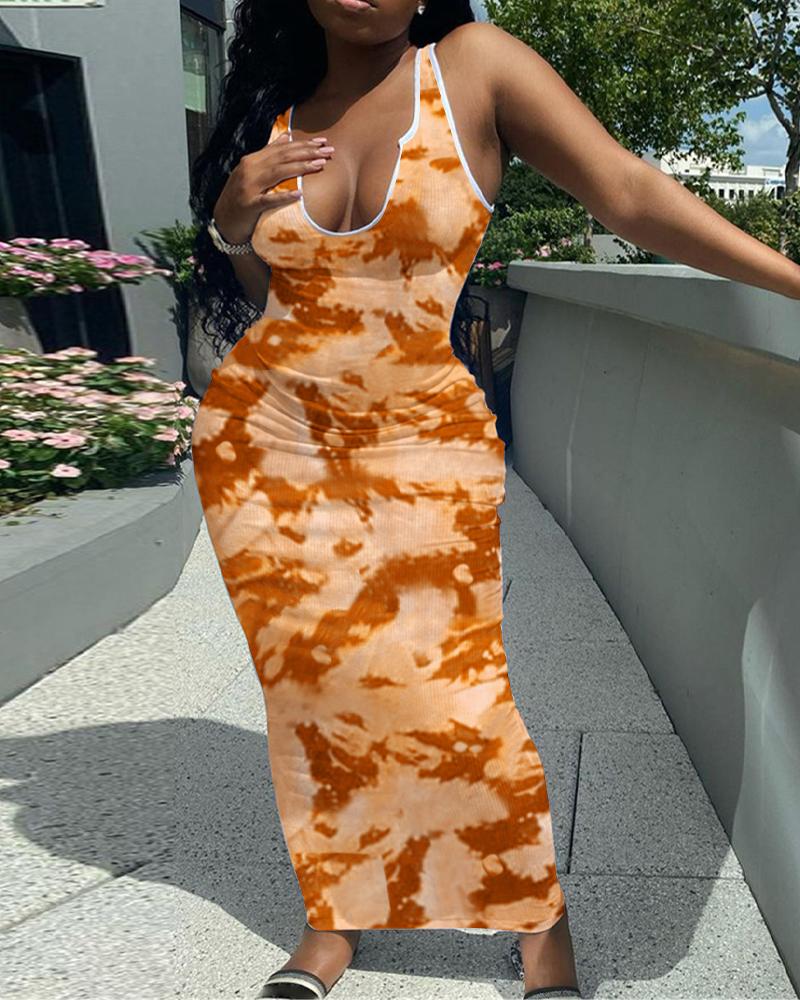 

Tie Dye Print Sleeveless Casual Dress, Orange