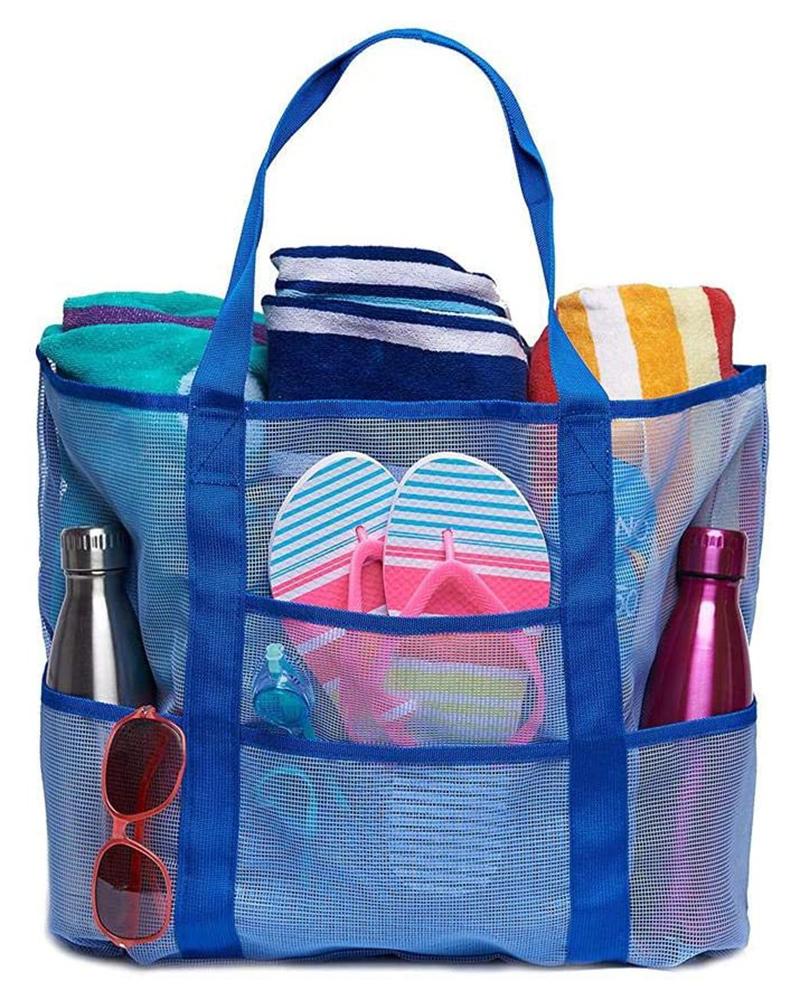 

Square Pocket Fishnet Decor Beach Tote Bag, Blue