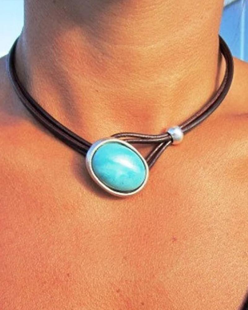 

1pc Vintage Bohemian Turquoise Buckled Choker, Green