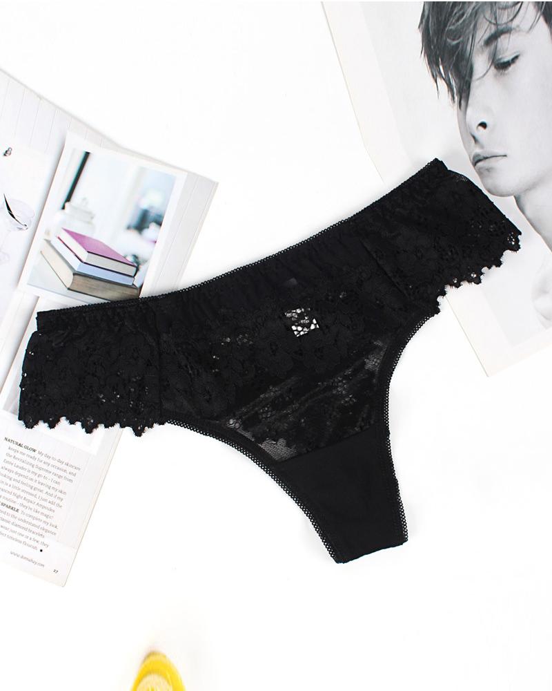 

See Through Floral Lace Thong Panty, Black