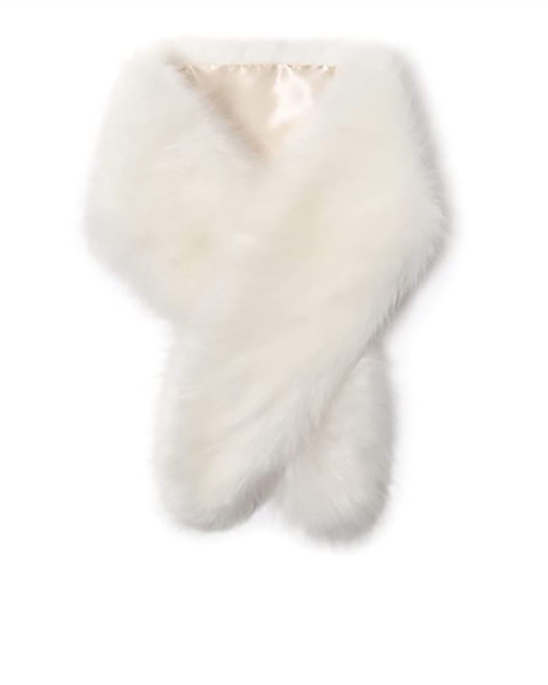 

Cape Design Sleeveless Faux Fur Coat, White