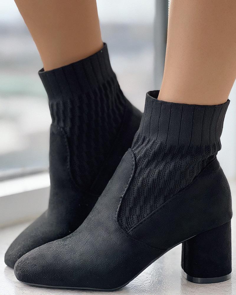 

Square Toe Chunky Ankle Boots, Black