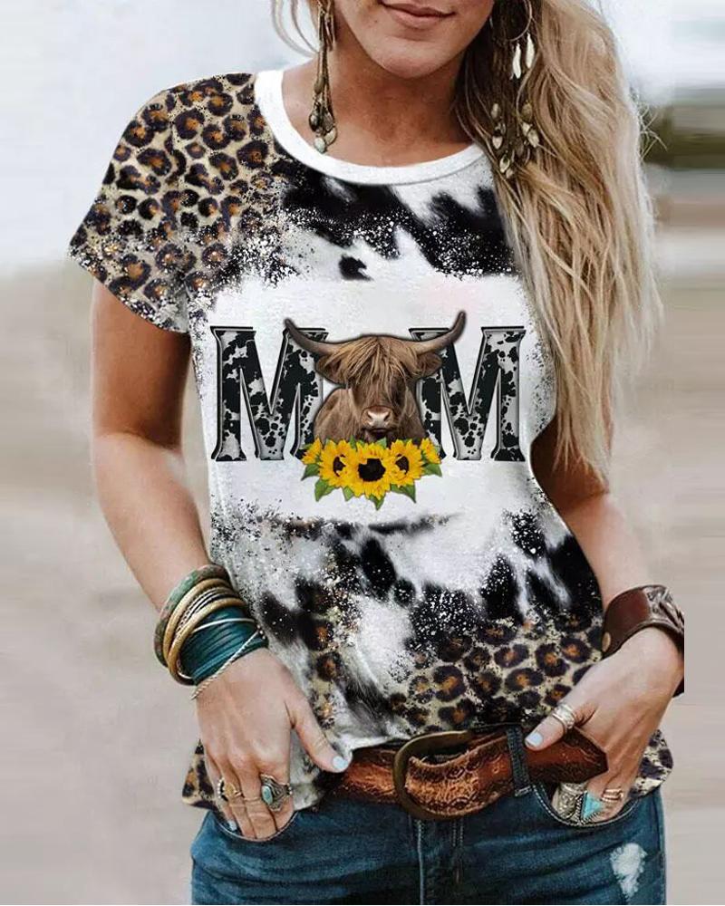 

Mom Highland Cattle Sunflower Leopard Print T-shirt, Multicolor