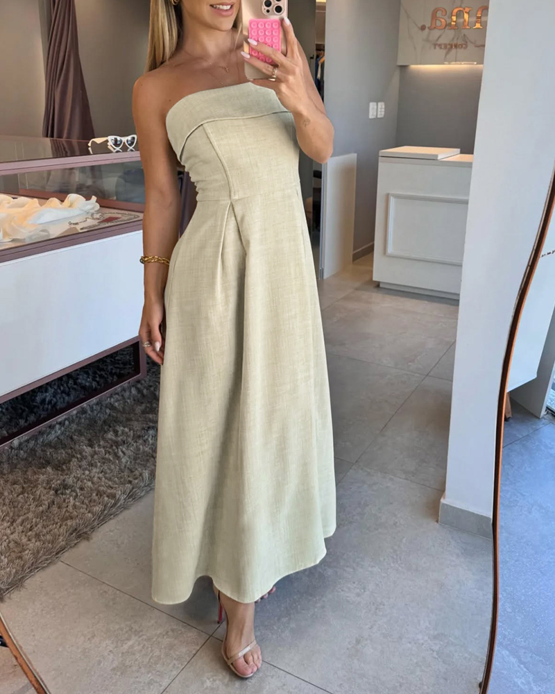 

Robe évasée sans manches Baudeau, taille sexy, robe mi-longue trapèze, Apricot