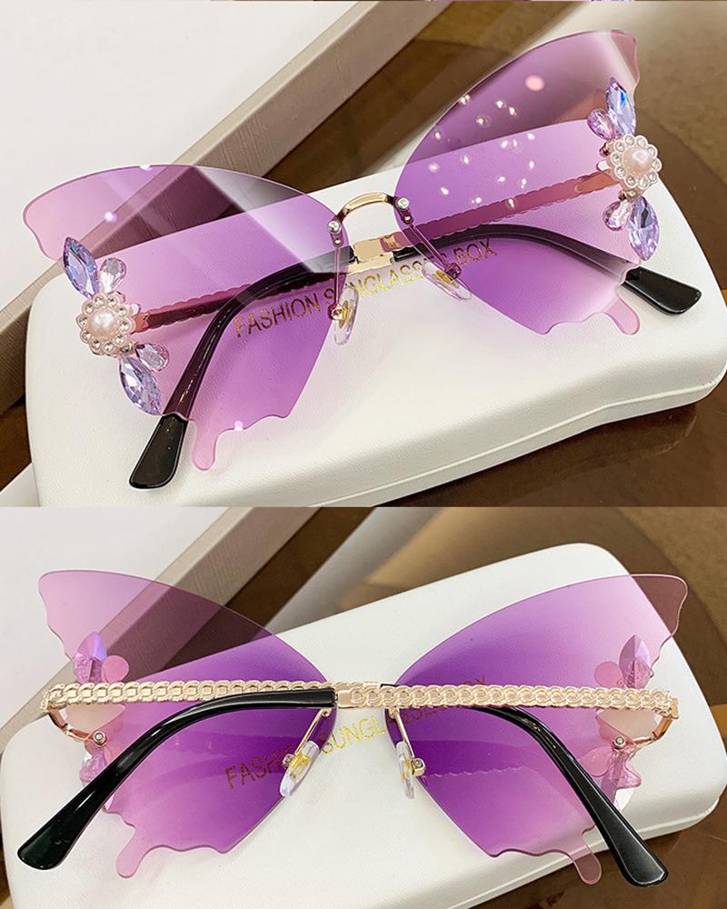 

1Pair Crystal Floral Pattern Butterfly Wings Shaped Sunglasses, Style1