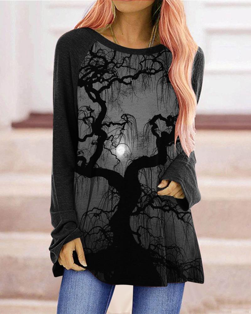 

Halloween Graphic Print Long Sleeve Top, Black