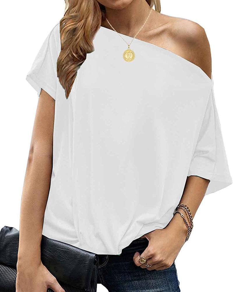 

Slash Neck Short Sleeve T-shirt, White