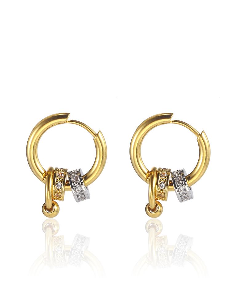 

Hip-hop Titanium Steel Ear Buckle Splicing Rhinestone Earring, Gold