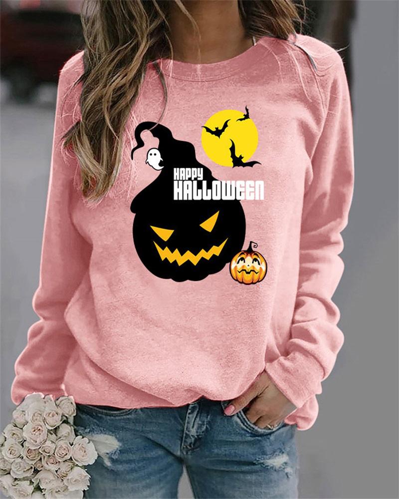

Plus Size Halloween Graphic Print Long Sleeve Top, Pink