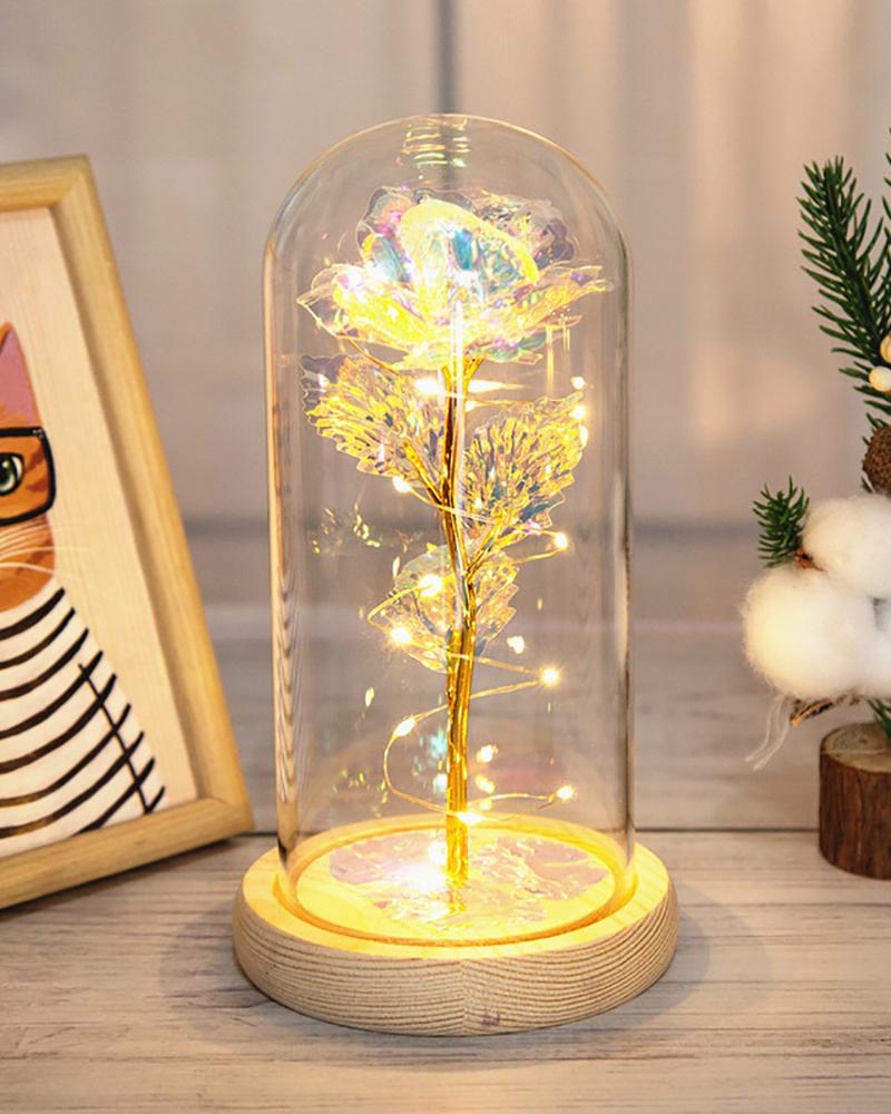 

Colorful Galaxy Flower Rose Artificial Forever Rose With Led Light in Glass Dome, White