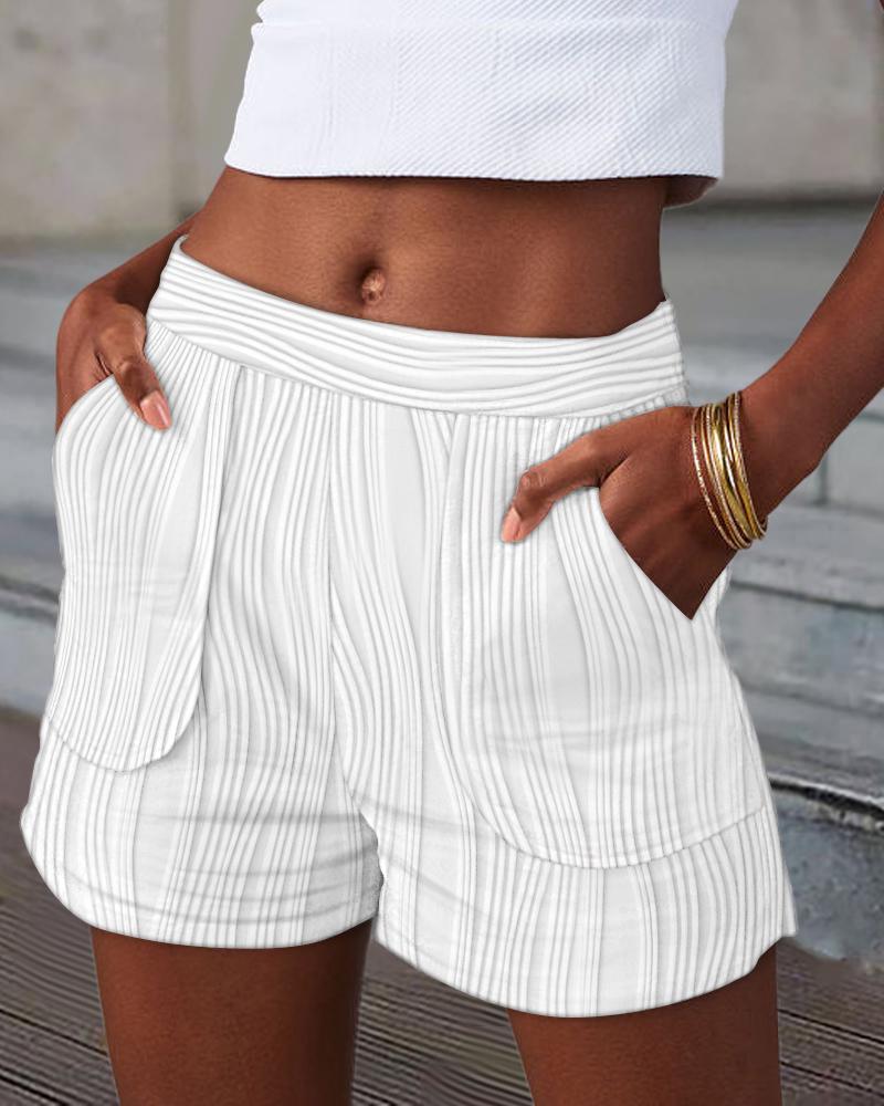 

High Waist Pocket Design Textured Shorts, White