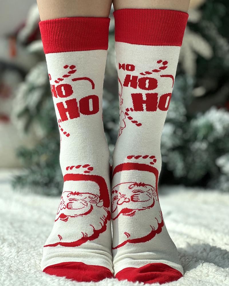 

1Pair Christmas Character Santa Graphic Print Cartoon Crew Socks, Style1