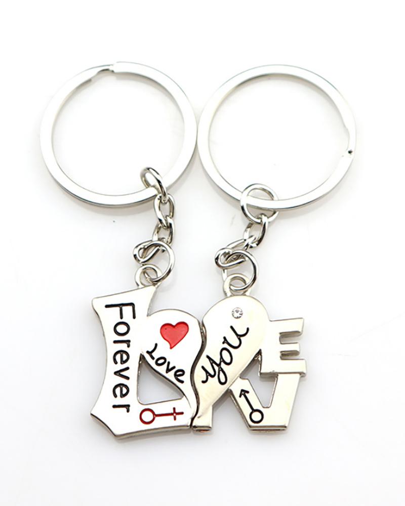 

Valentine's Day Letter & Heart Charm Keychain Set, Silver