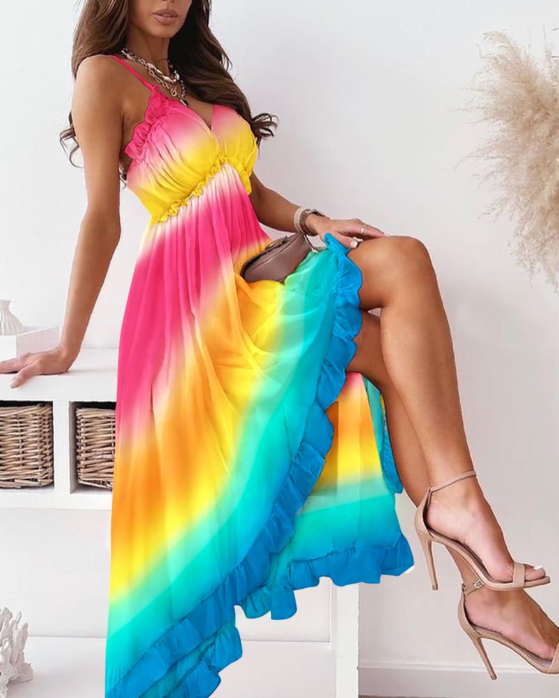

Ombre Ruffle Hem Spaghetti Strap Dress, Multicolor
