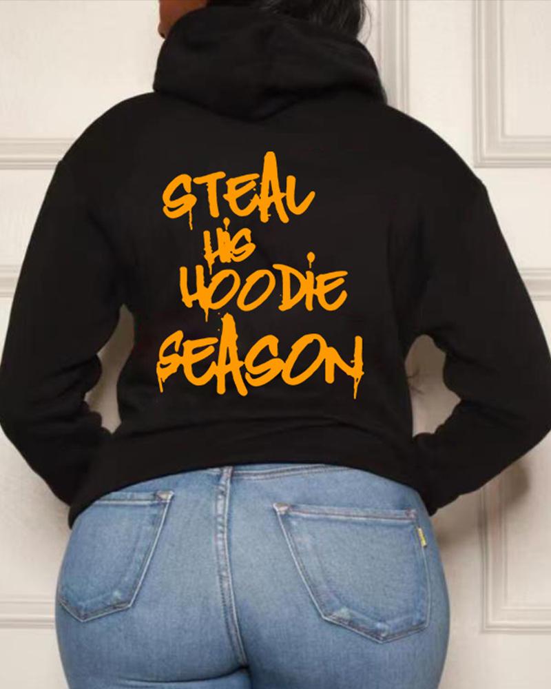 

Plus Size Letter Print Long Sleeve Hoodie, Black