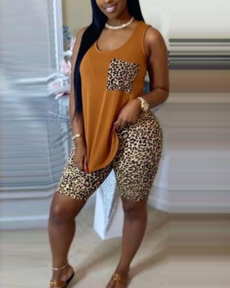 

Casual Pullover Collage Loose Blouse & Leopard Print Pants Sets