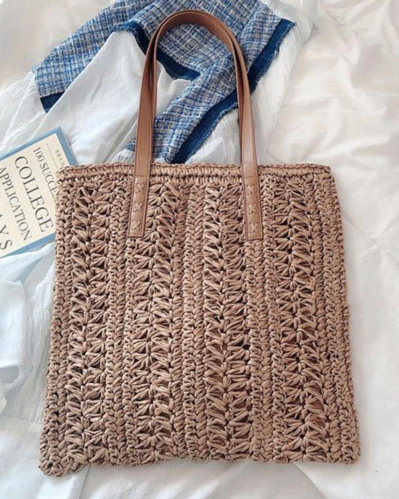 

Large Straw Woven Beach Tote Handbag, Brown