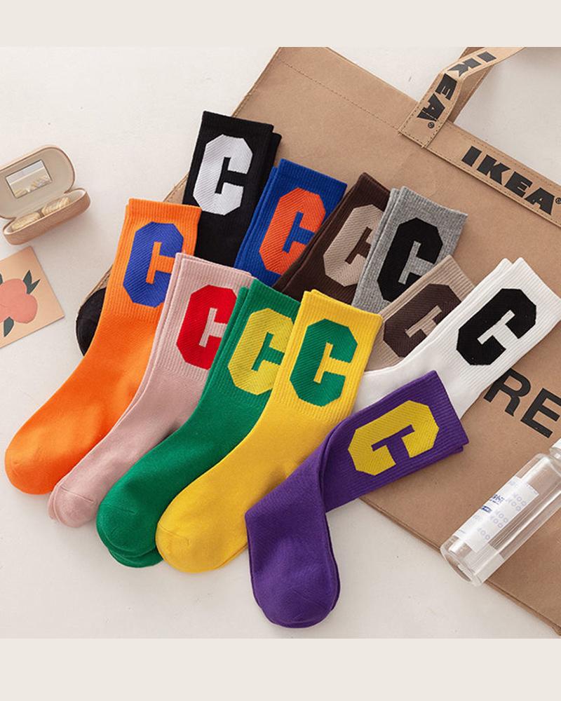 

1Pair Letter Pattern Warm Socks, Blue