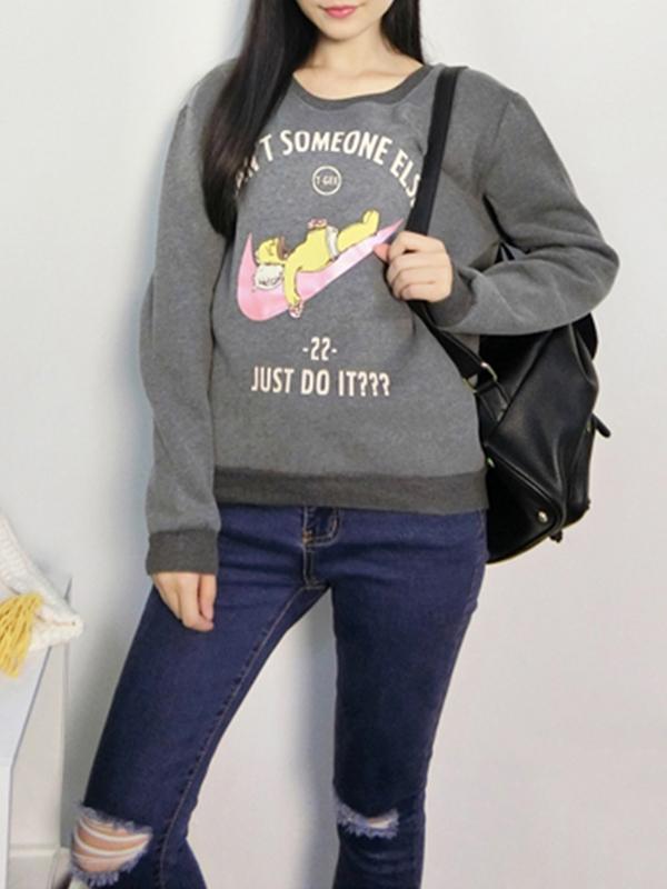 

Women's Long Sleeve Fleece Warm T-shirt Tops Letters Printing Hoodies Sweatshirts Pullovers Outwear, Dark grey