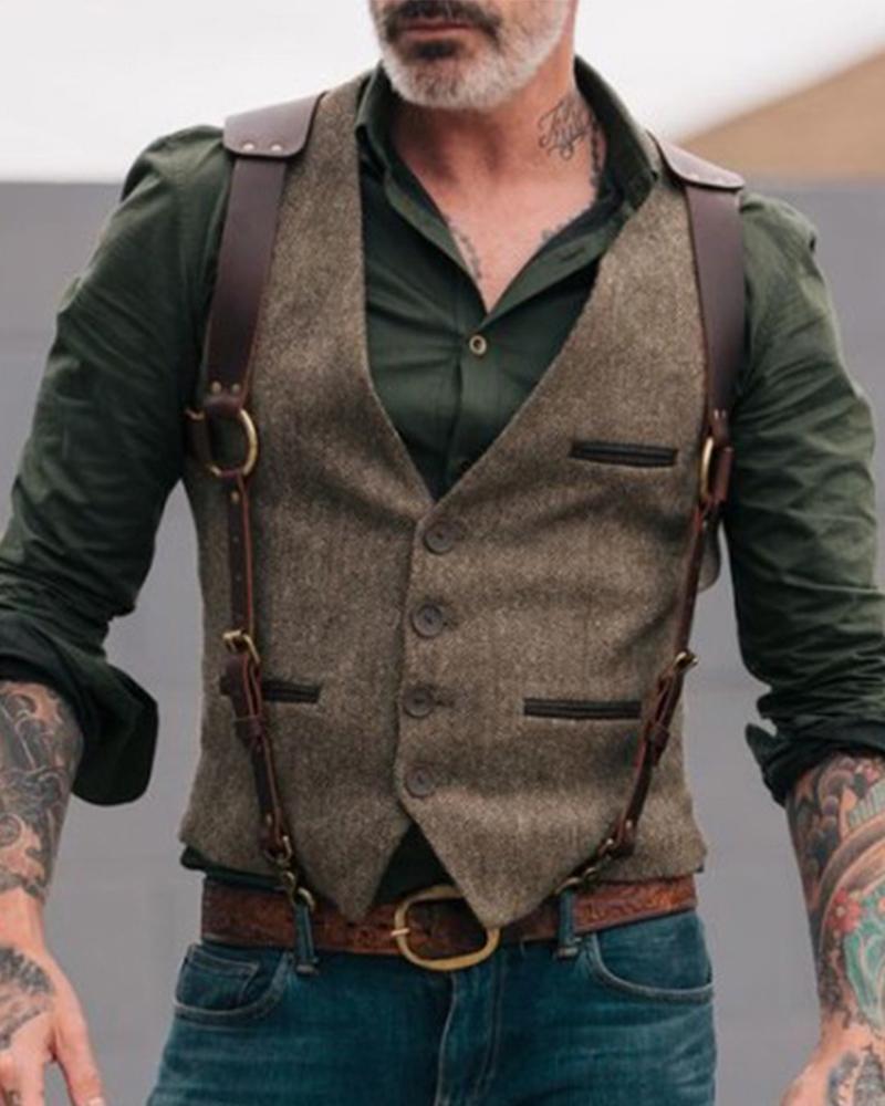 

Contrast Pocket Suit Vest, Dark brown