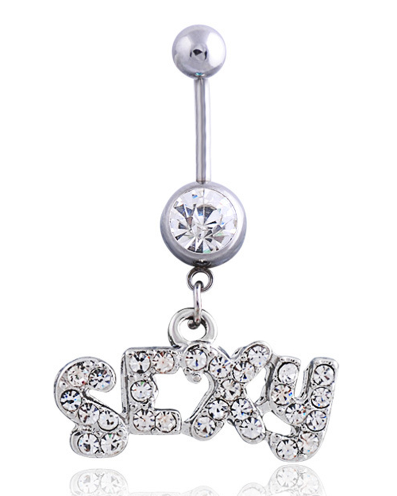 

1pc Crystal Rhinestone SEXY Letter Pattern Tassel Belly Ring, Silver
