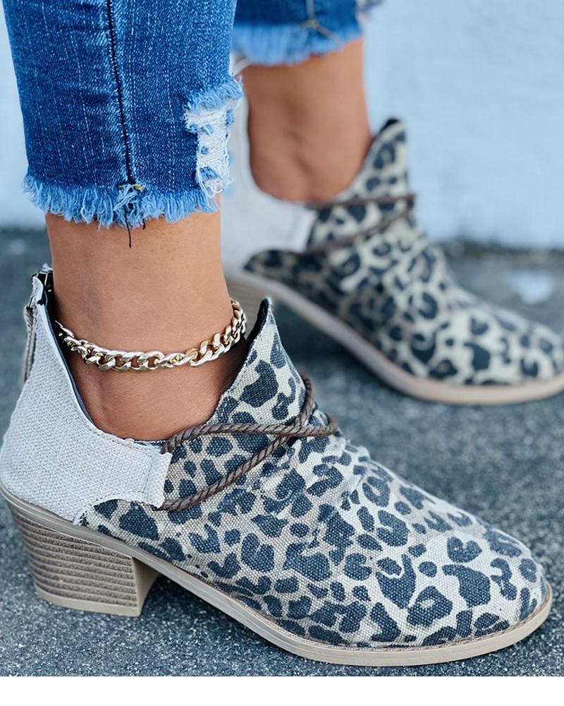 

Cheetah Print Zip Back Chunky Boots, Leopard