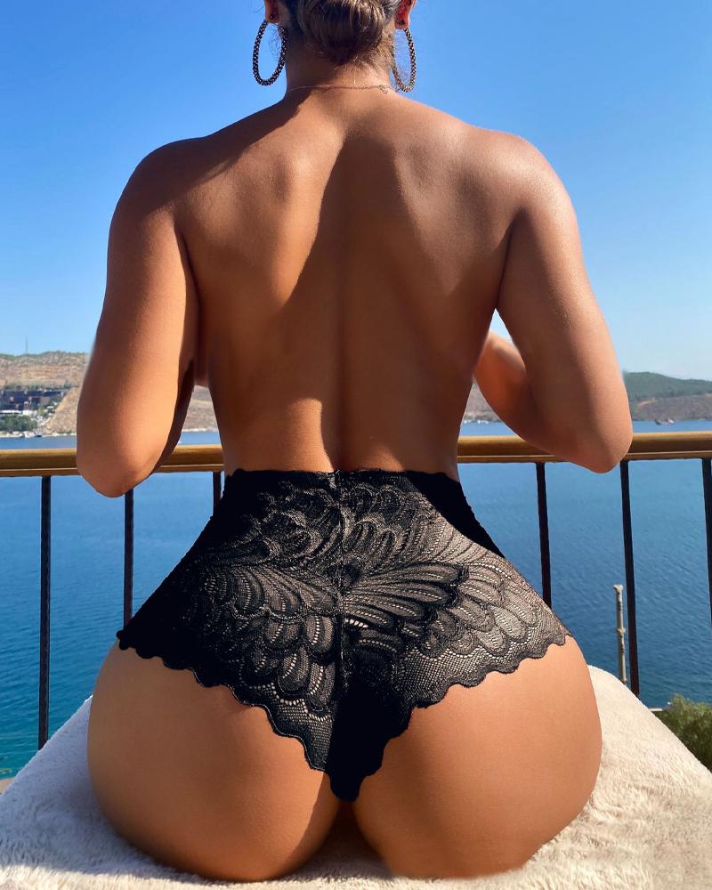 

Breathable High Waist Lace Panty, Black