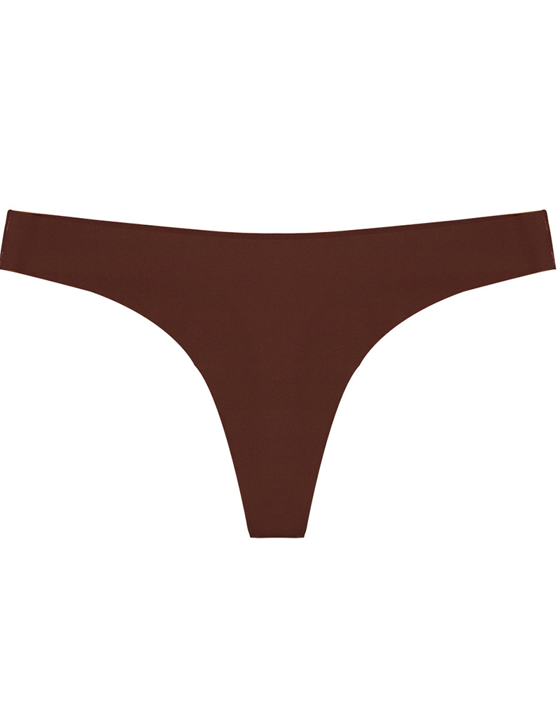 

Skinny Solid Color Low Waist Seamless Thong Panties, Dark brown