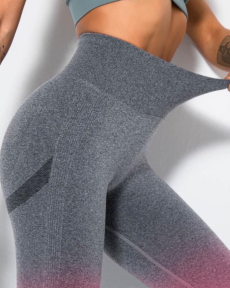 

Ombre High Waist Butt Lifting Sports Yoga Pants, Pink&gray