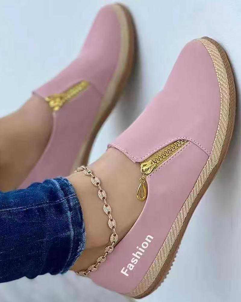 

Zip Side Letter Pattern Sneakers, Pink