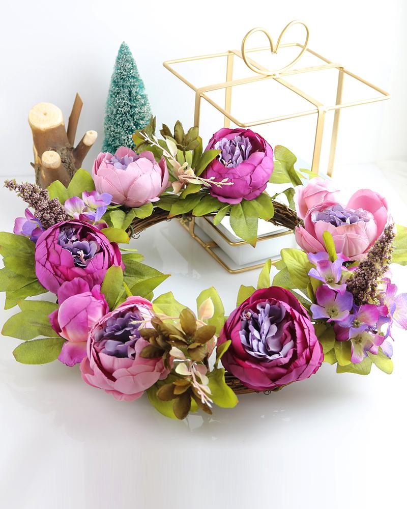 

1pc Artificial Spring Garland Wreath Wedding Decoration Front Door Stairway Window Indoor Outdoor Home Decor, Purple