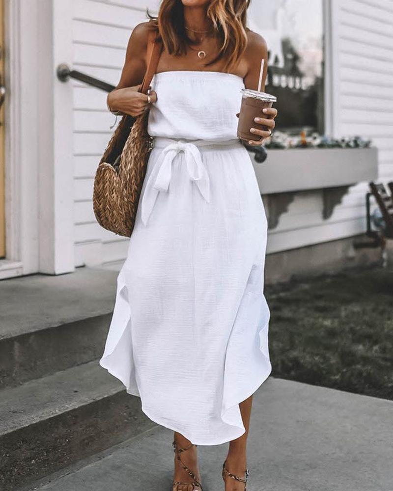 

Bandeau Tie Waist Midi Dress, White