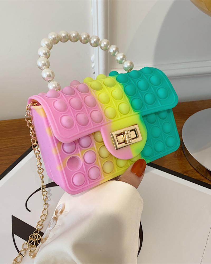 

Twist Lock Colorblock Beaded Handle Crossbody Bag, Pink