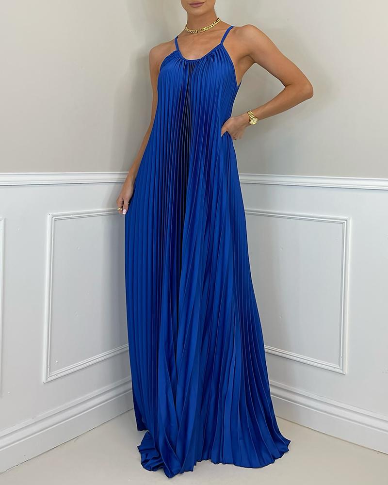 

Spaghetti Strap Pleated Maxi Dress, Blue