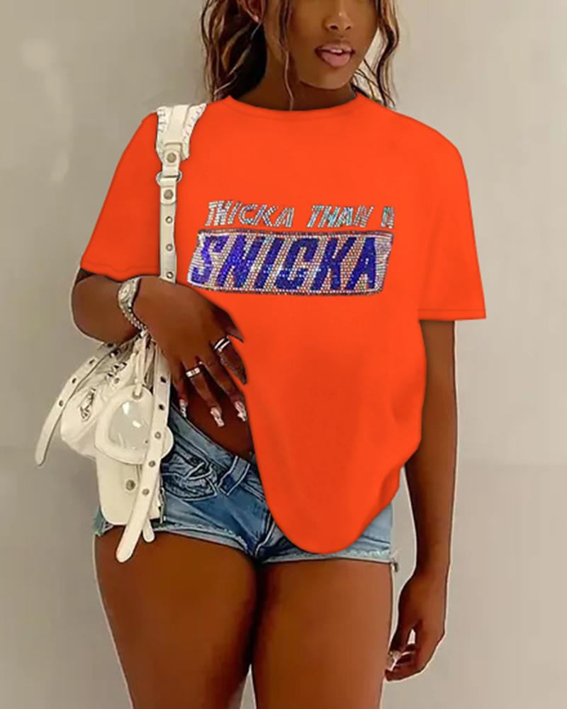 

Plus Size Thicka Than A Snicka Short Sleeve Casual T-shirt, Orange