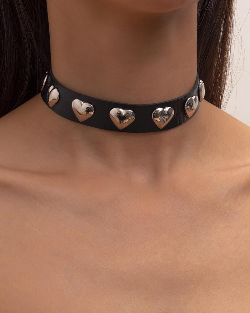 

1PCS Heart Decor PU Leather Choker, Black