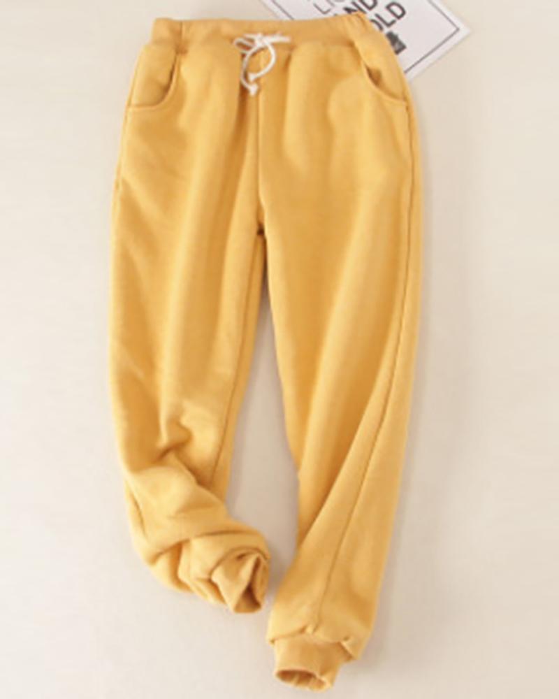

Plain Drawstring Waist Super Thick Grey Sweatpants, Yellow