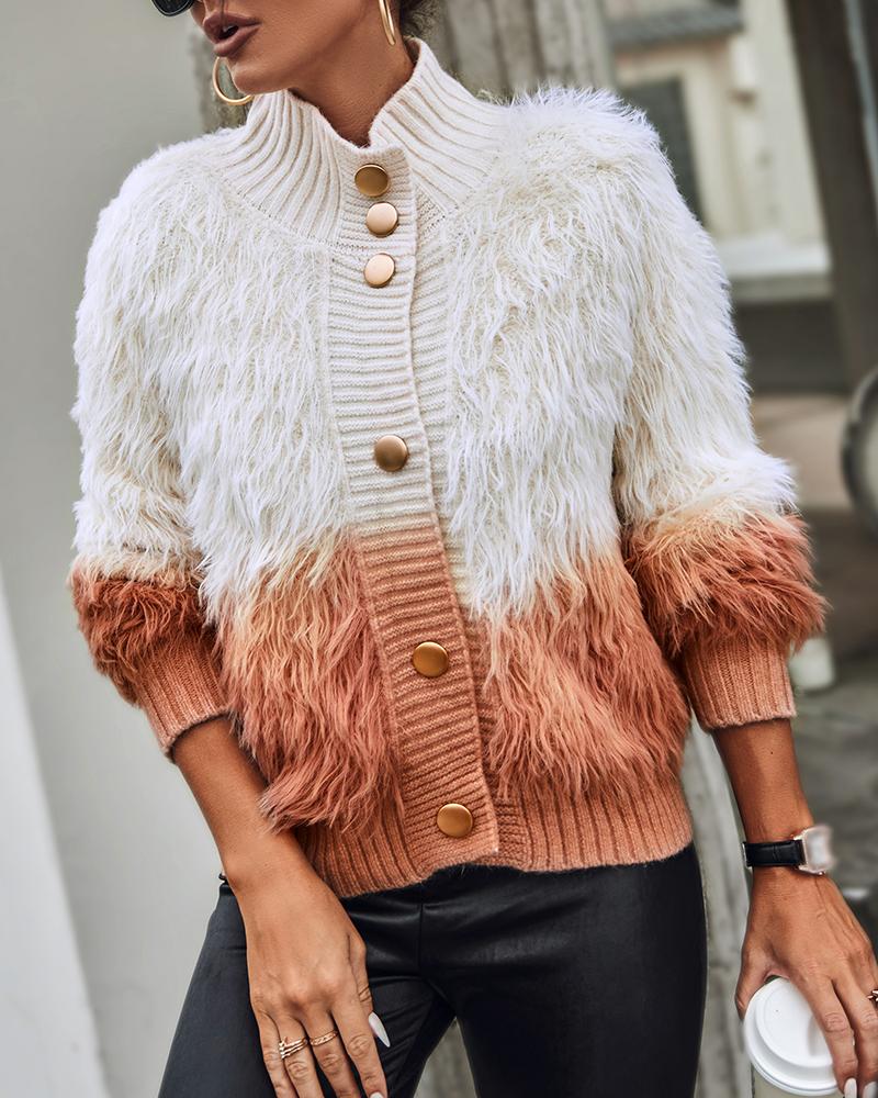 

Ombre Buttoned Fluffy Knit Cardigan, Orange