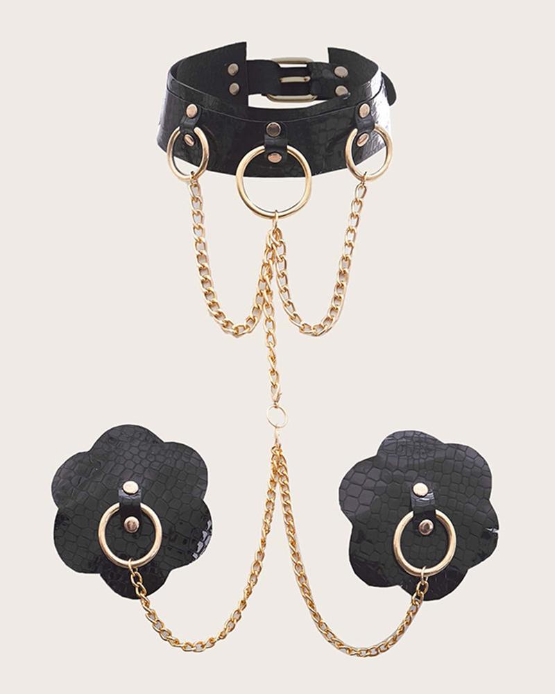 

Halter O-Ring Studded Chain Linked Nipple Covers, Black