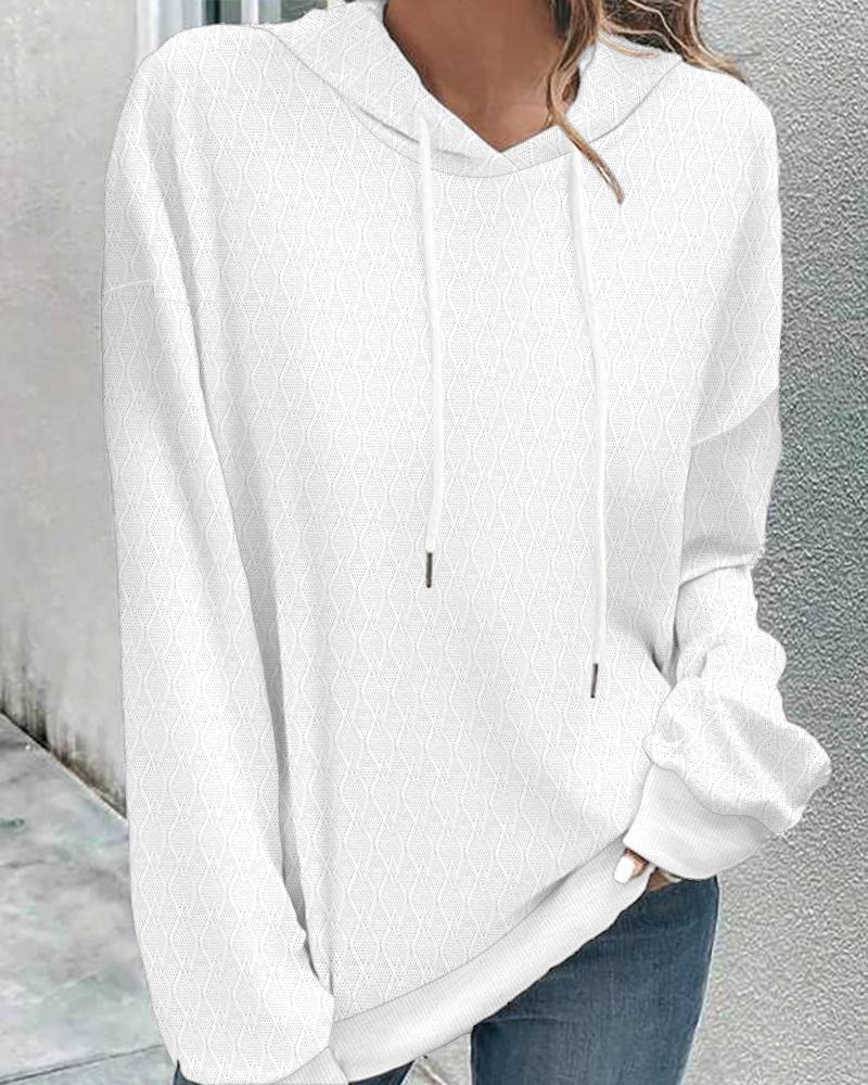 

Long Sleeve Textured Casual Hoodie, White