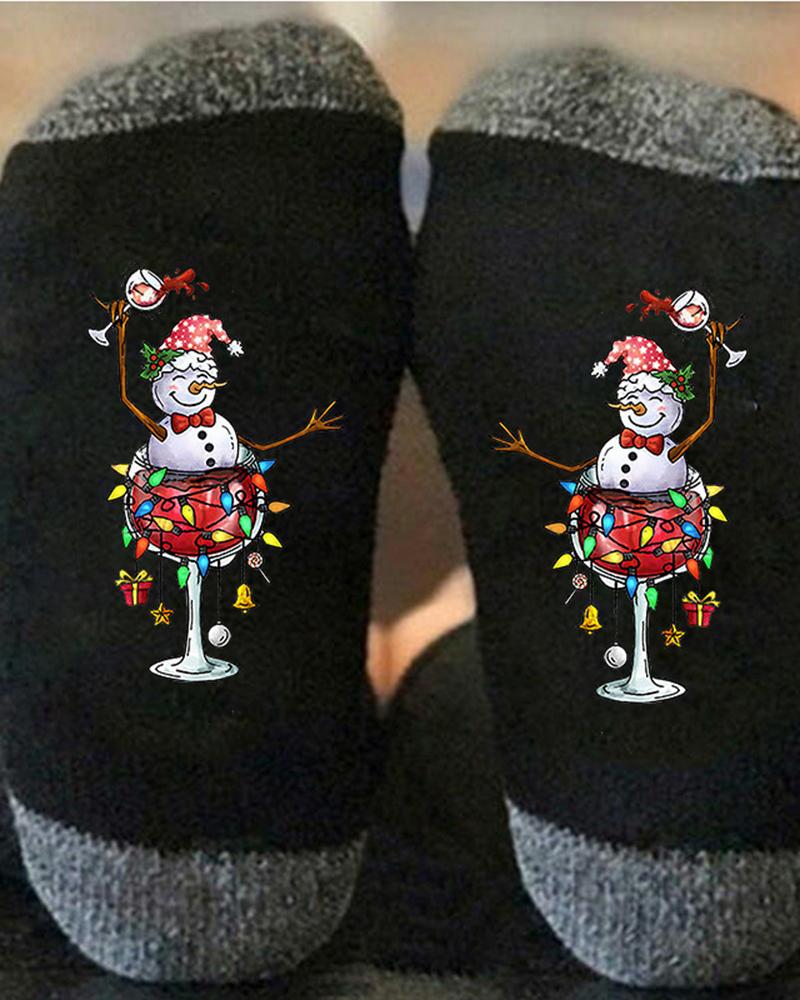 

1Pair Christmas Snowman Wine Glass Print Crew Socks, Style4