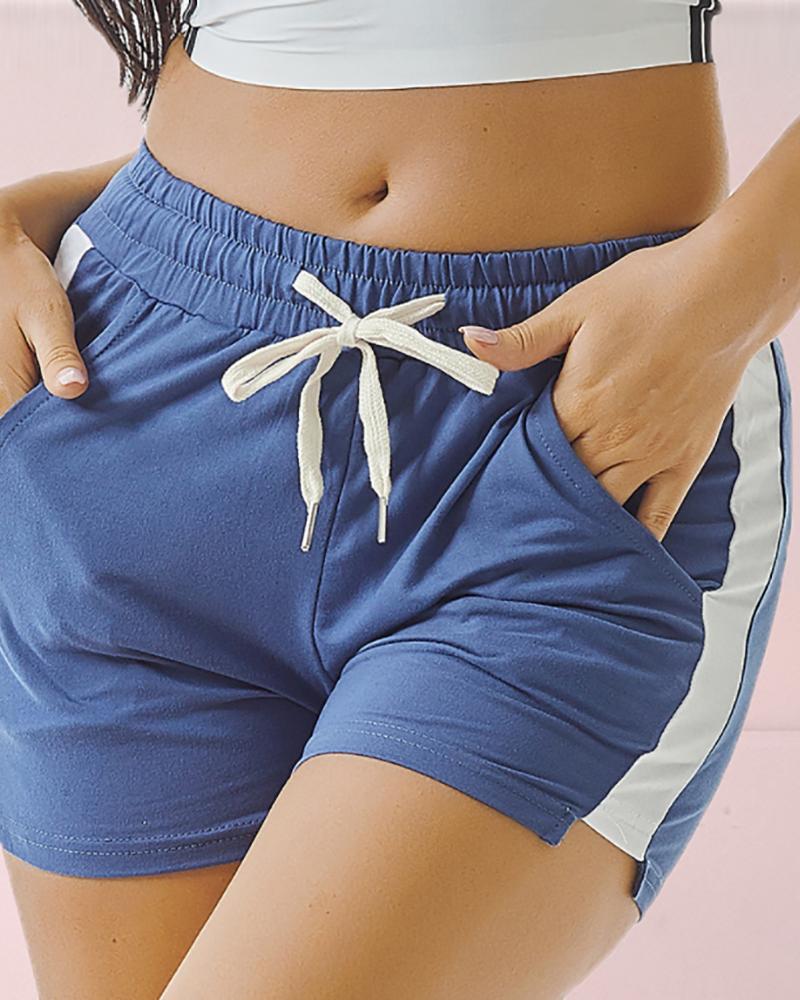 

Drawstring Pocket Design High Waist Shorts, Blue