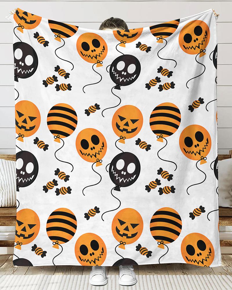 

1pc Halloween Gift Pumpkin Graphic Print Flannel Throw Blanket, Style3