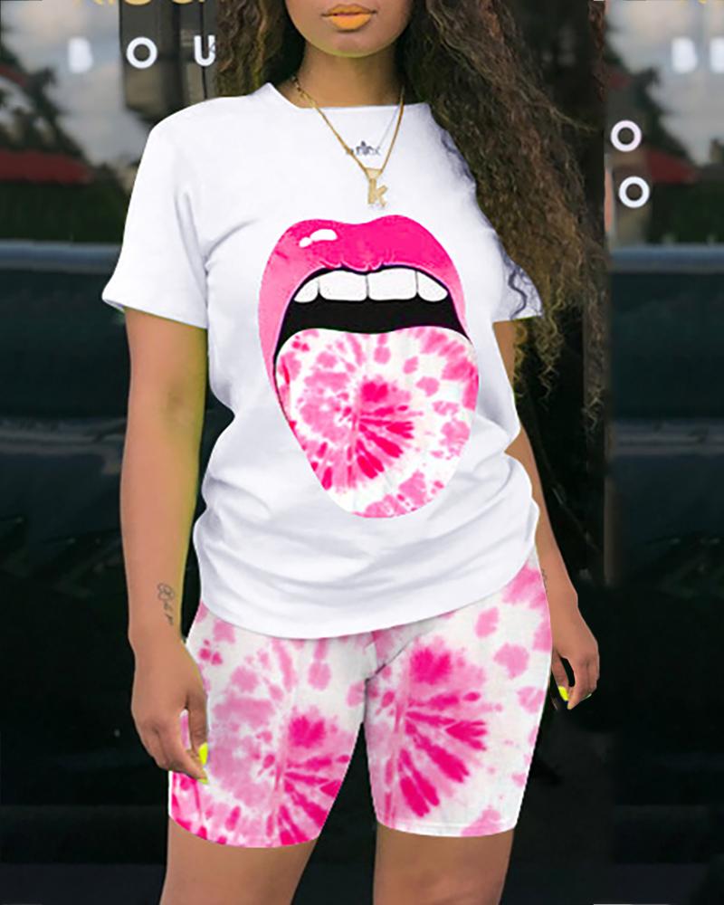 

Lip Tie Dye Print Top & Shorts Set, White