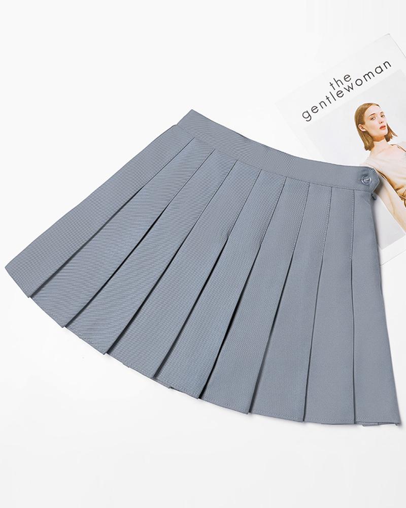 

Buttoned High Waist Pleated Skirt, Gray