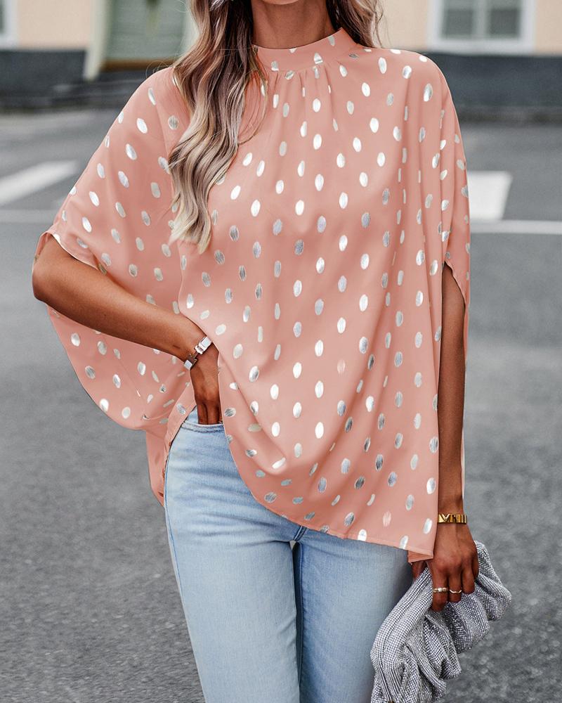 

Leaf Print Batwing Sleeve Ruched Top, Pink