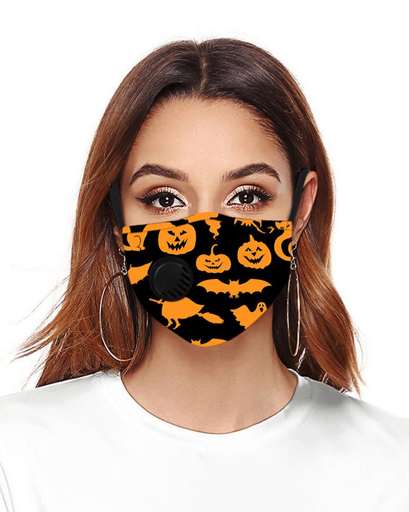 

Halloween Pumpkin Skeleton Print Valve Breathable Face Mask, Style2