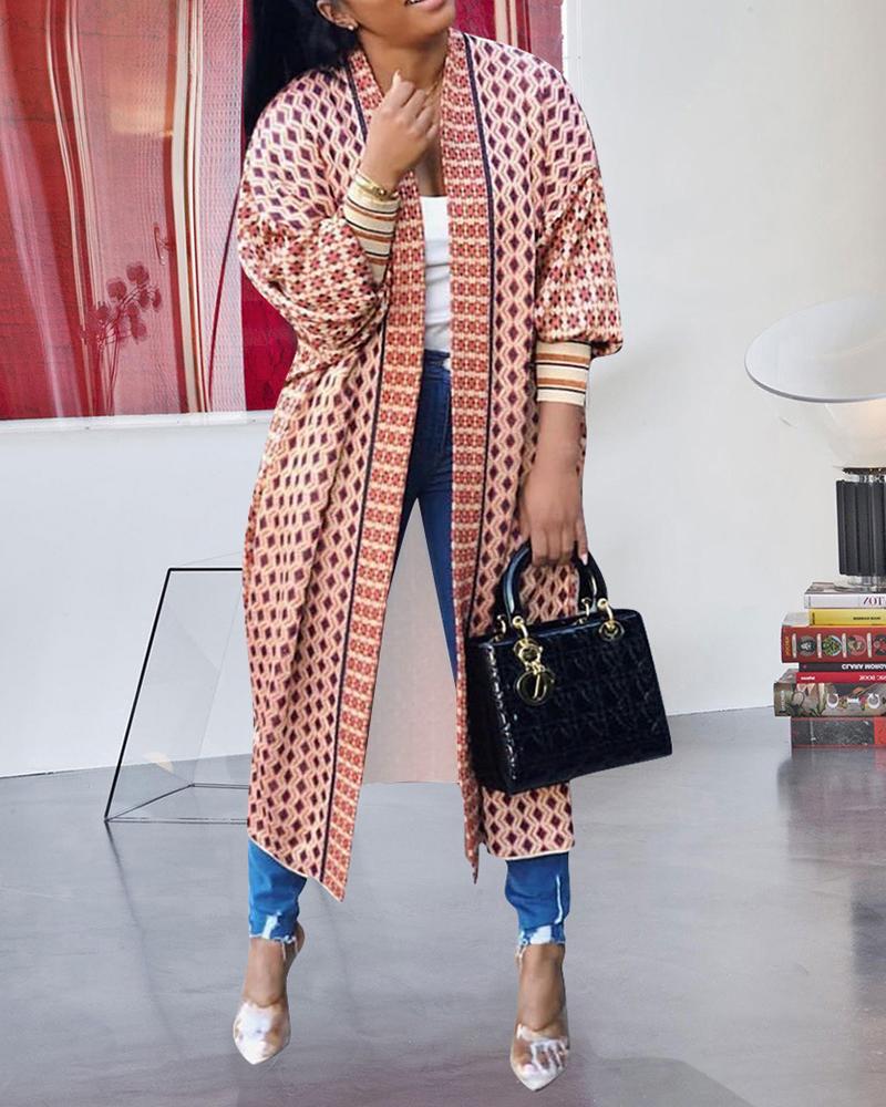 

Argyle / Geometric / Zebra Stripe Print Ribbed Cardigan, Pink