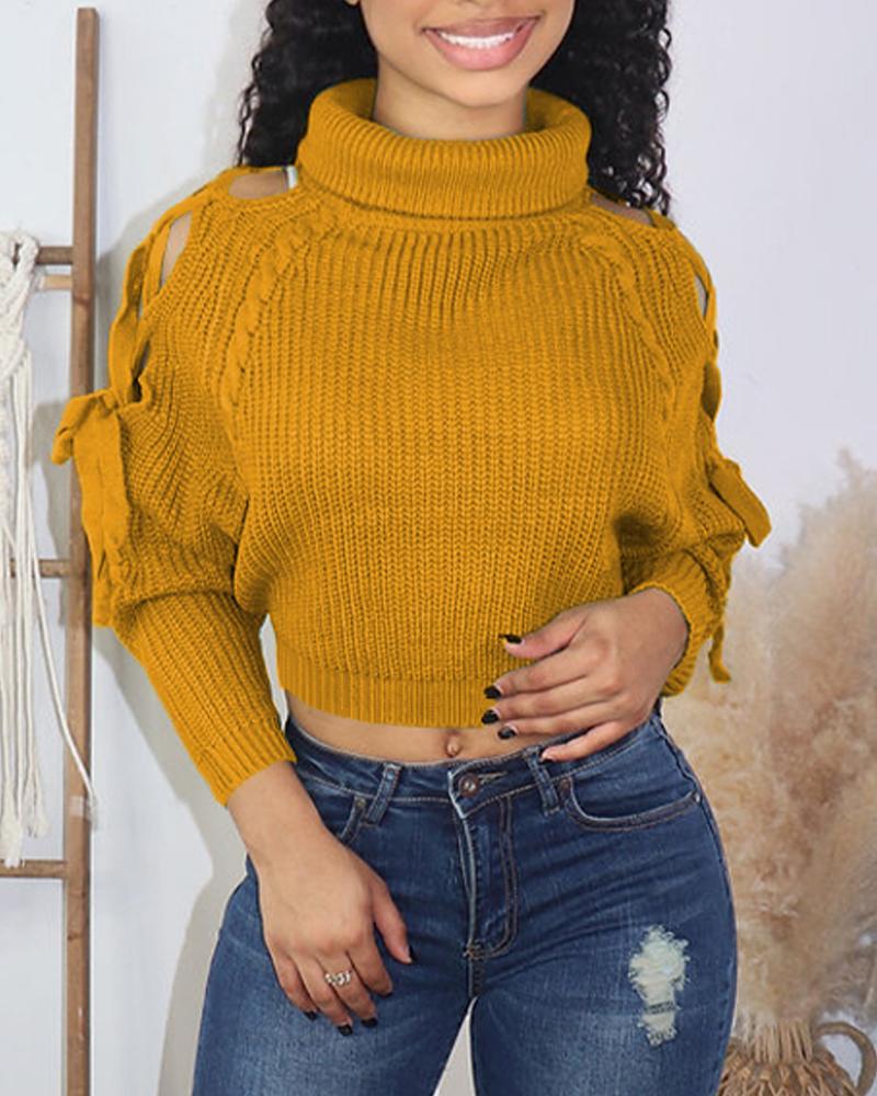 

Turtleneck Long Sleeve Chunky Knit Crop Sweater, Yellow